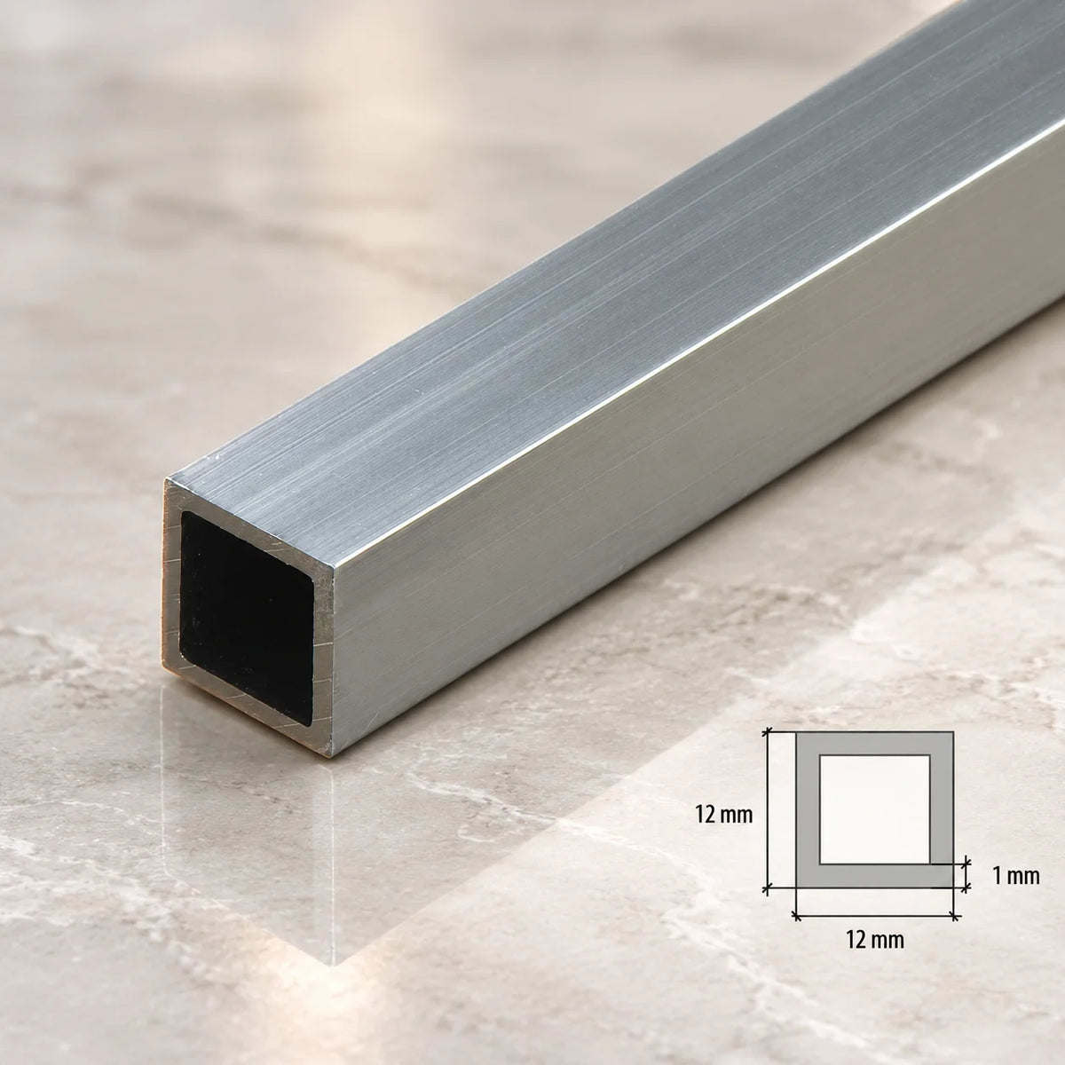 Natural Aluminium Square Tube Box Section – Strong & Versatile 1m Length In 12 X 12 MM