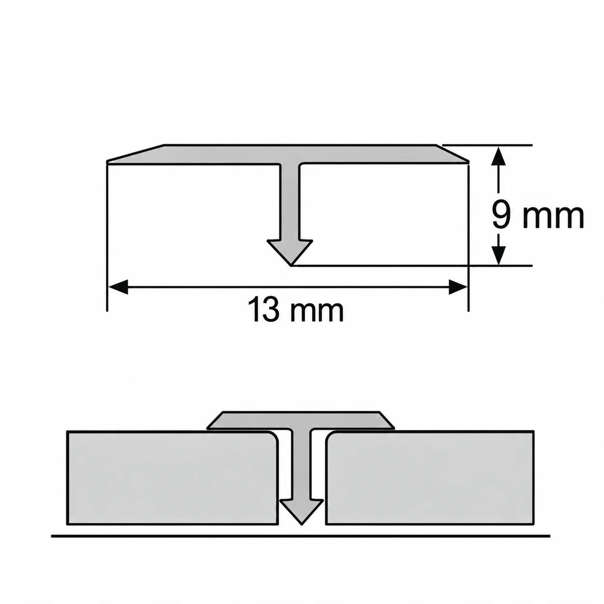 13mm Aluminium T-Bar Floor Transition Strip Diagram