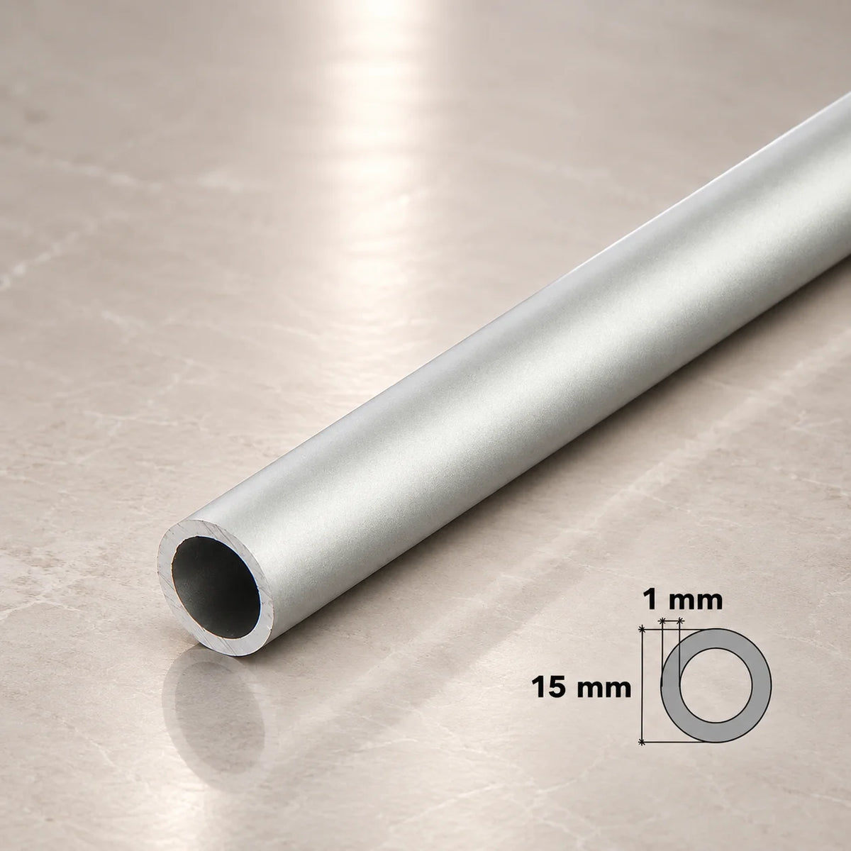 Round Tube Pipe Natural Aluminium 1 M / 39.37" Length In 15 MM