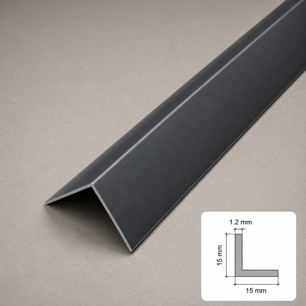 Equal & Unequal RAL 7016 Edge Protector Anthracite PVC Plastic Corner Angle Trim 90° In 15 X 15 MM