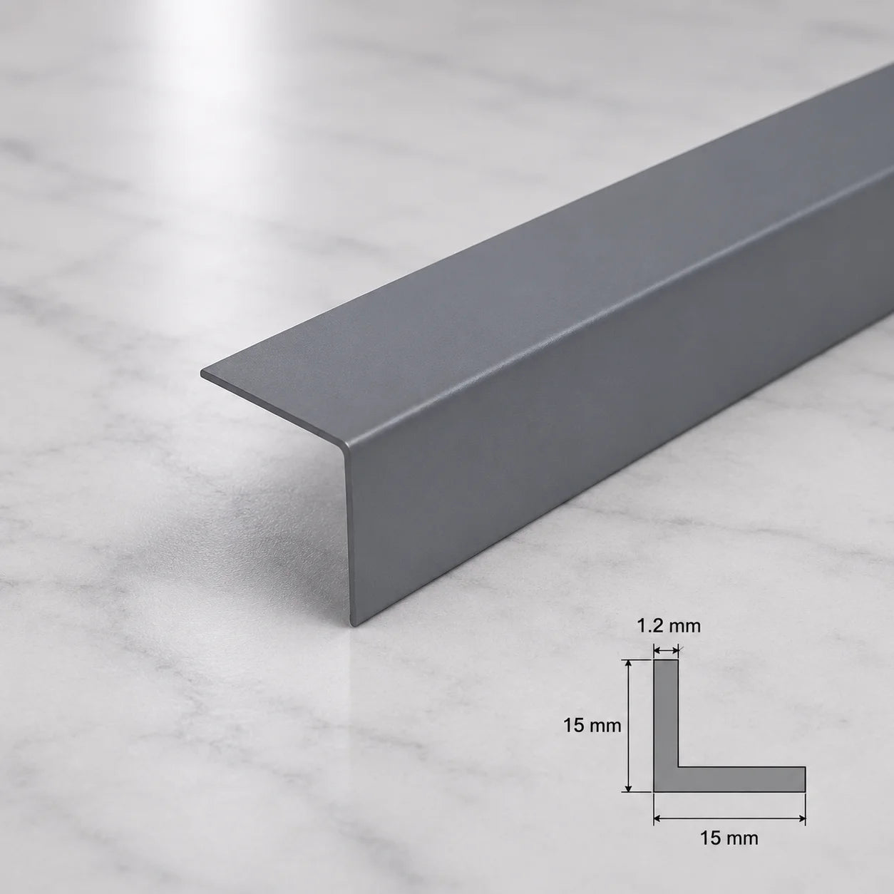 Equal & Unequal Edge Protector Dark Grey PVC Plastic Corner Angle Trim 90° In 15 X 15 MM