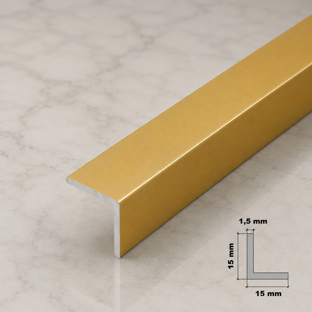Anodised Aluminum Angle Corner Profile | Silver & Gold 1m Length in 15 X 15 MM