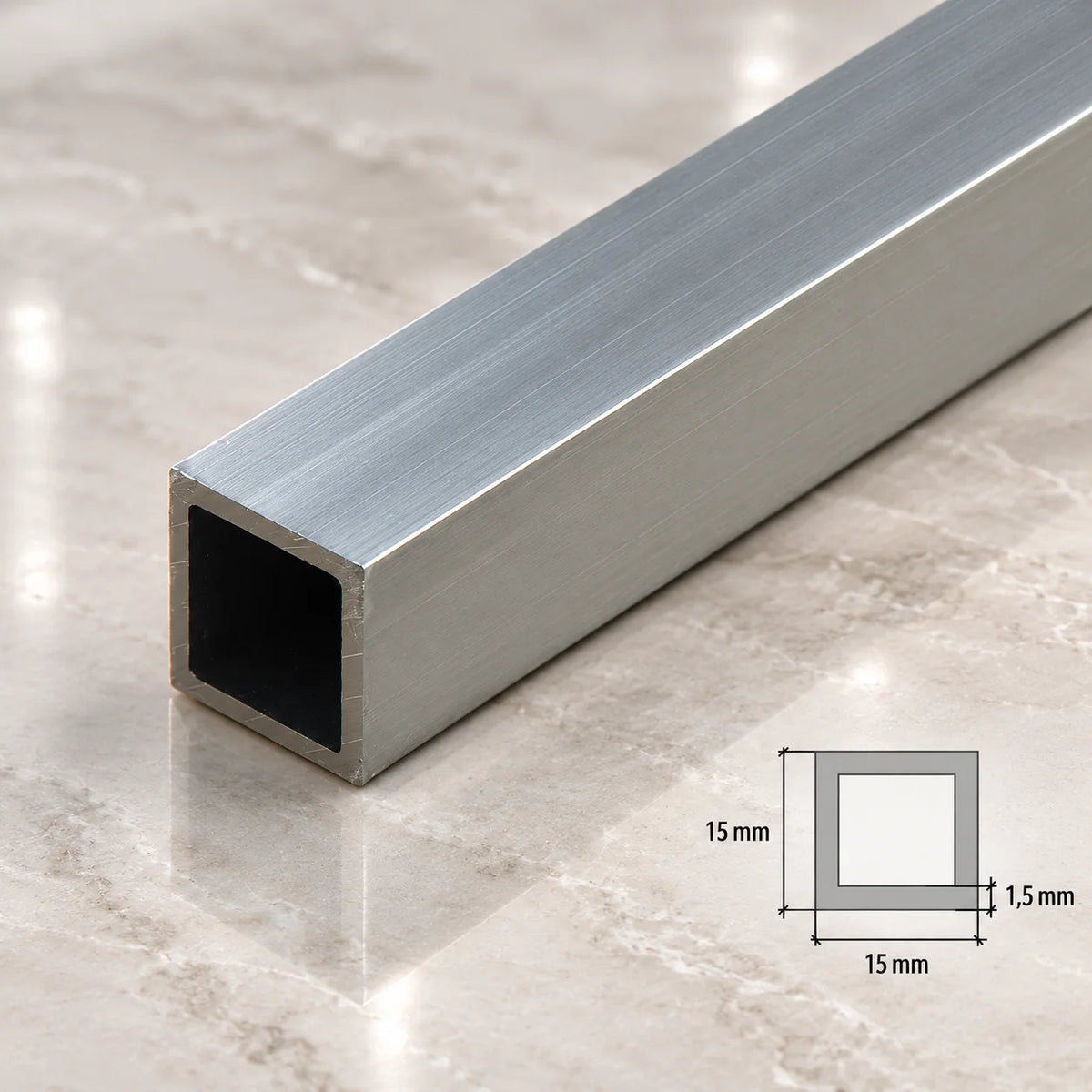 Natural Aluminium Square Tube Box Section – Strong & Versatile 1m Length In 15 X 15 MM