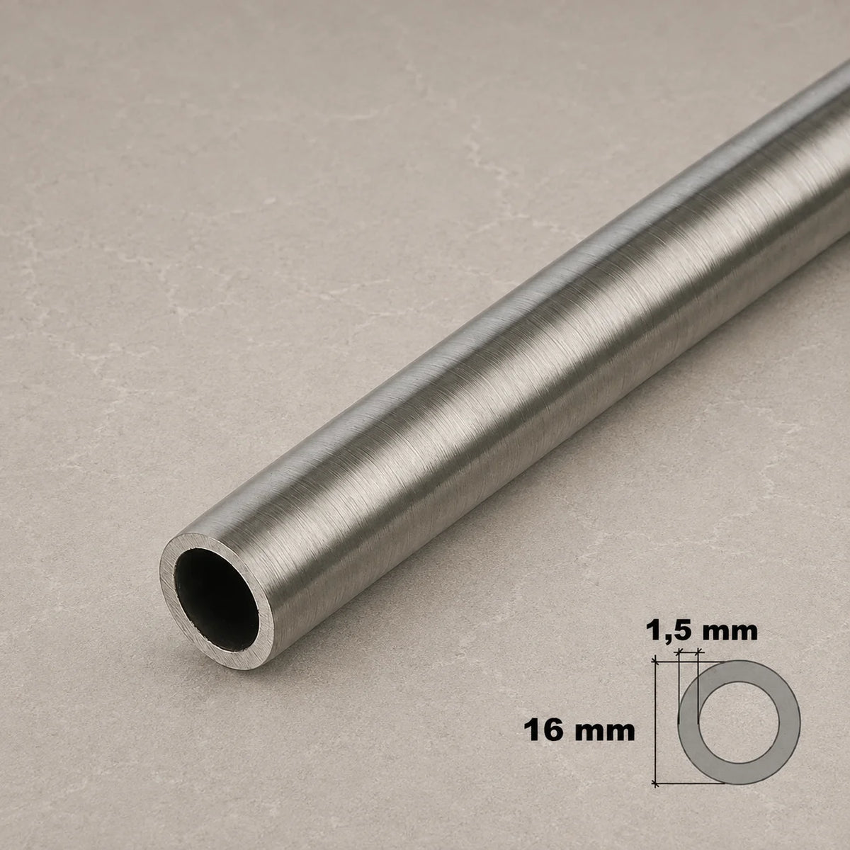 Stainless Steel Round Tube Pipe 304 Grade  – 1m / 39.37" Length In 16 MM