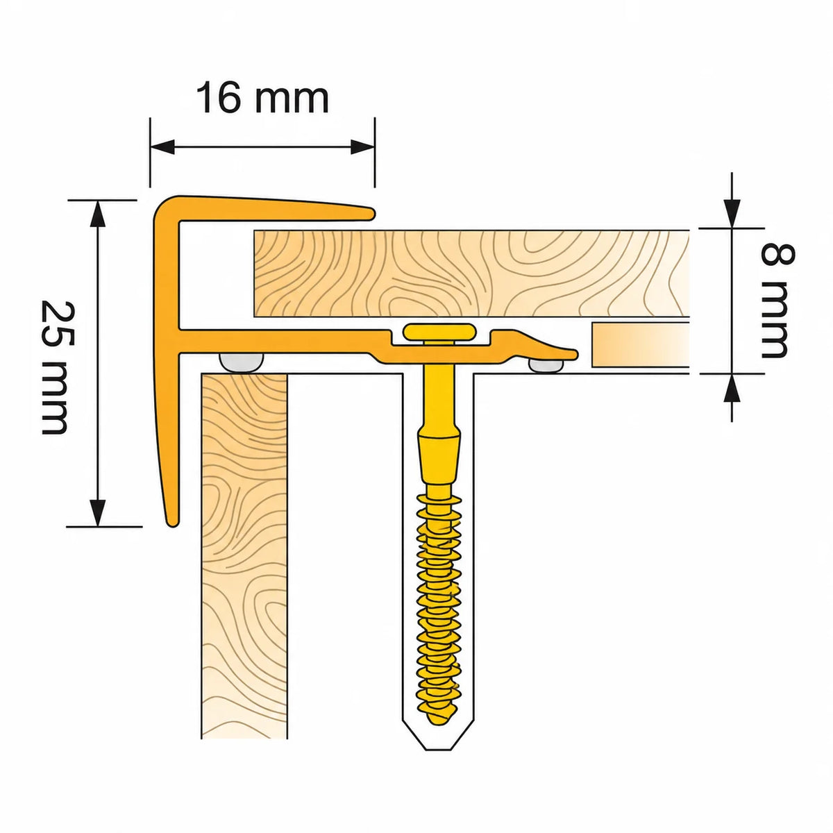 D-K0600 16x25mm Push-In PVC Stair Nosing Diagram