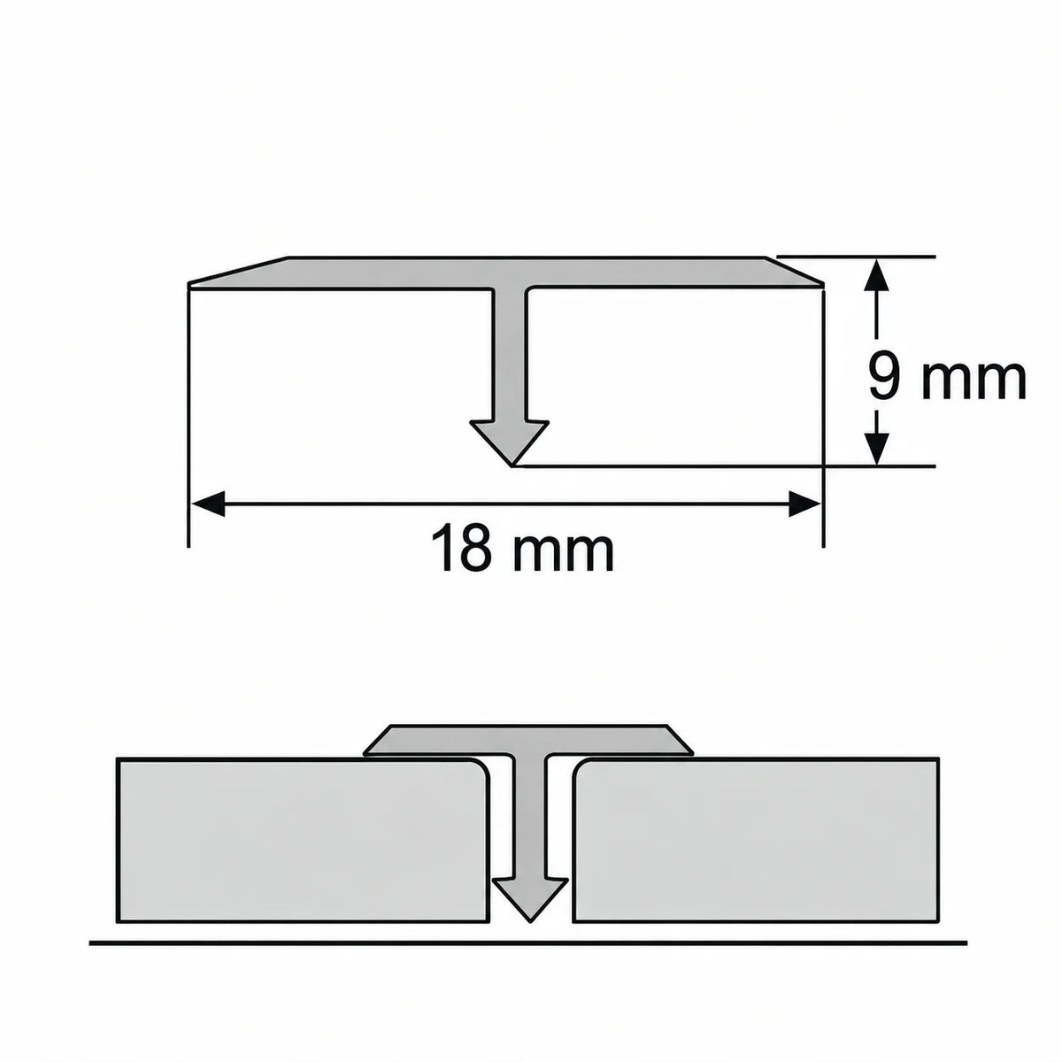 18mm Aluminium T-Bar Floor Transition Strip Diagram