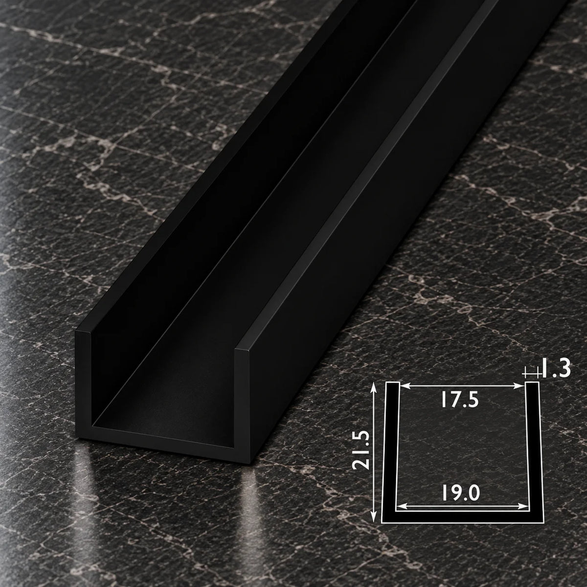 PVC U Channel Profile Edge Trim 1m | Black 39.37 Inch In 19 MM