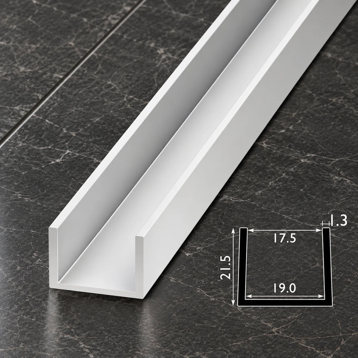 PVC U Channel Profile Edge Trim 1m | Black & White 39.37 Inch In 19 MM