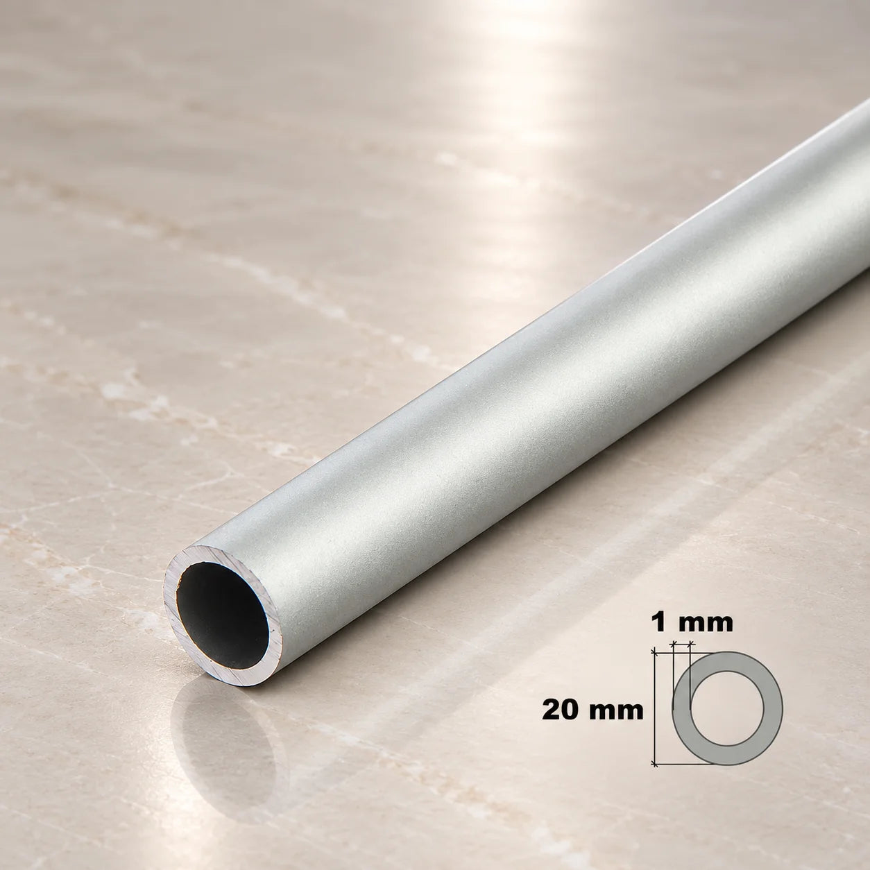 Round Tube Pipe Natural Aluminium 1 M / 39.37" Length In 20 MM