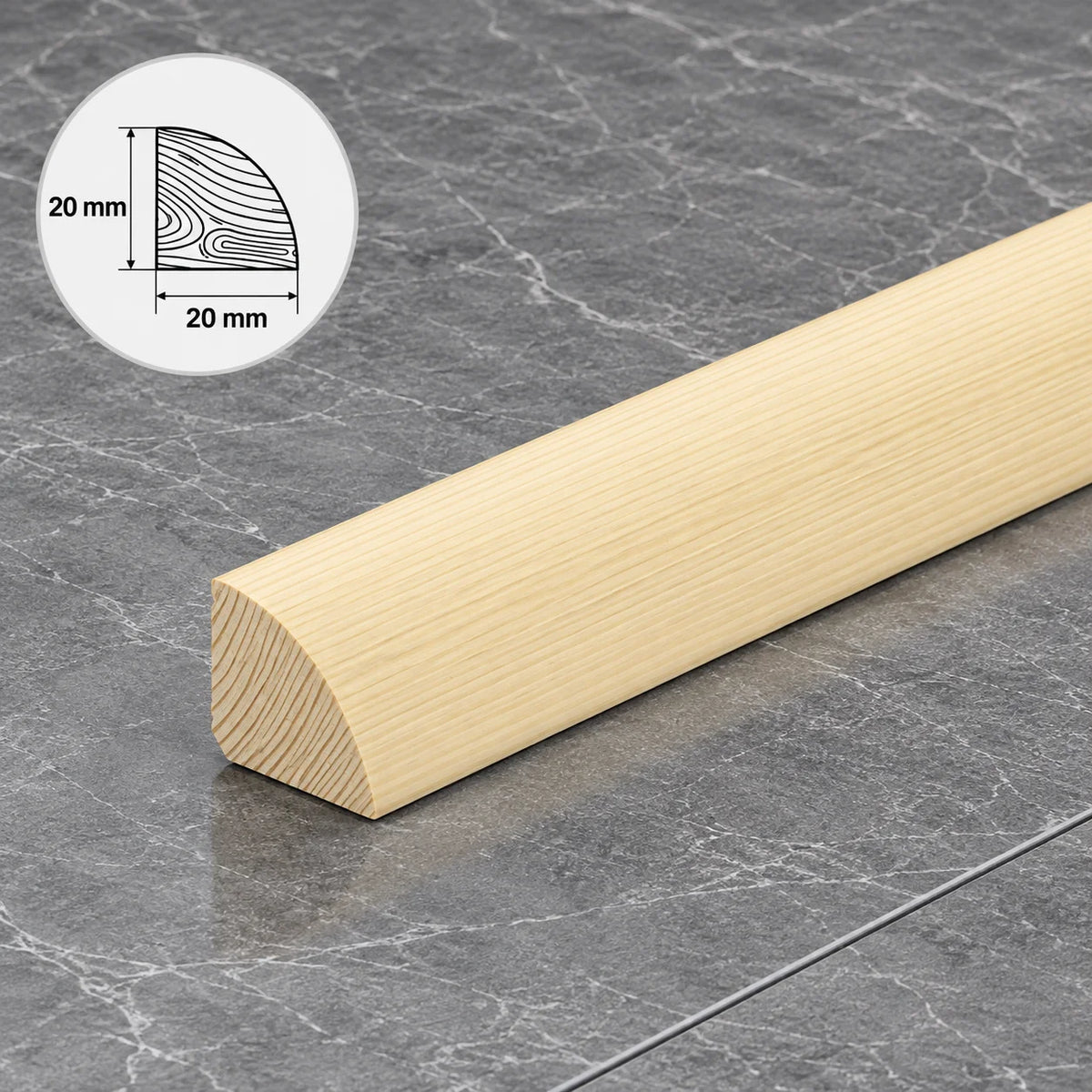 Pine Wood Quadrant Trim Natural Decorative Moulding | 10mm & 12mm Length In 20 MM