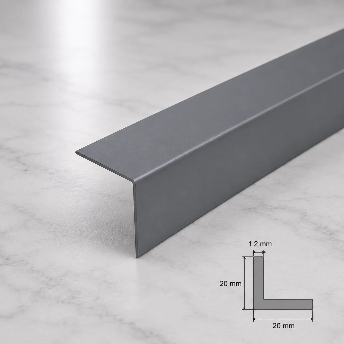 Equal & Unequal Edge Protector Dark Grey PVC Plastic Corner Angle Trim 90° In 20 X 20 MM