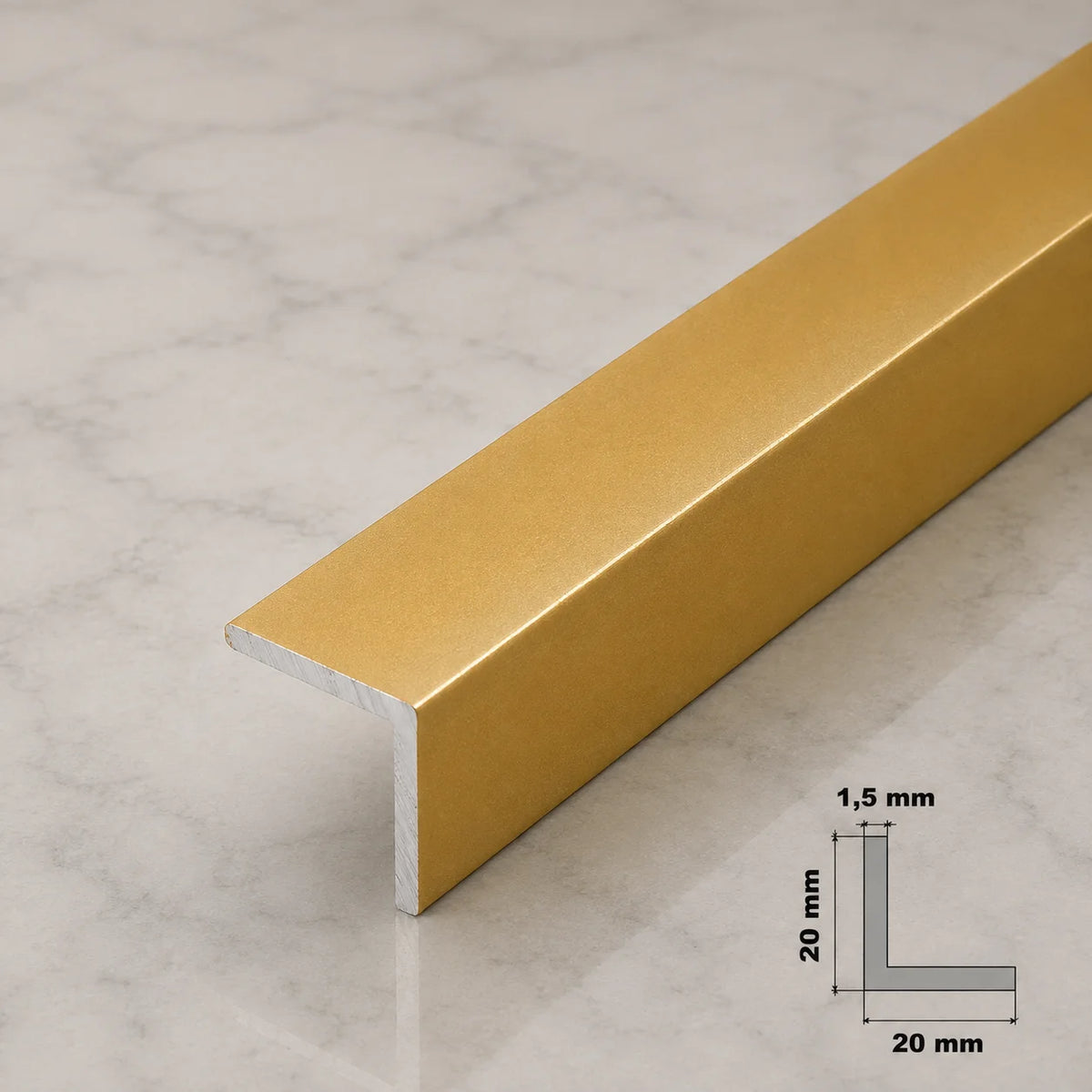 Anodised Aluminum Angle Corner Profile | Silver & Gold 1m Length 20 X 20 MM