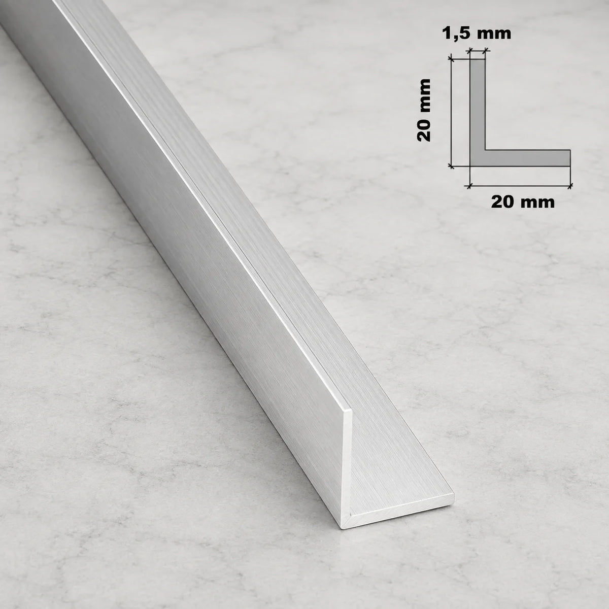 Natural Aluminium Extruded Angle Corner 1 M | Equal & Unequal In 20 X 20 MM
