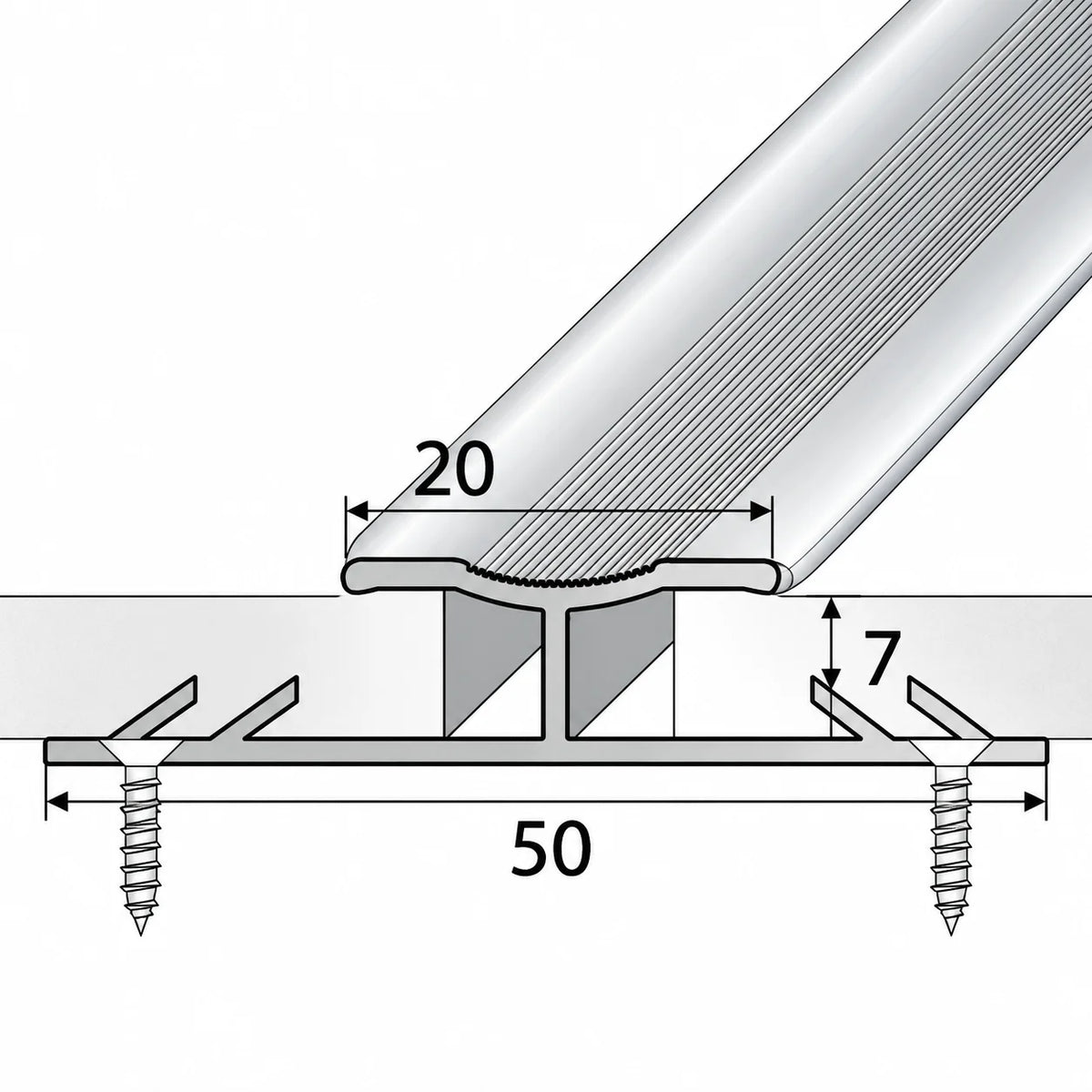 20mm aluminium carpet-to-carpet joining strip with twin grip edges for a clean and secure floor transition
