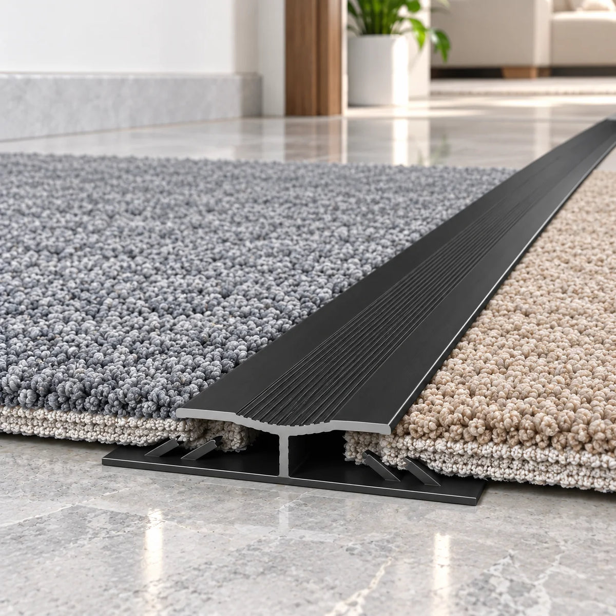 20mm aluminium carpet joining strip with twin grip design for securing two carpet sections together