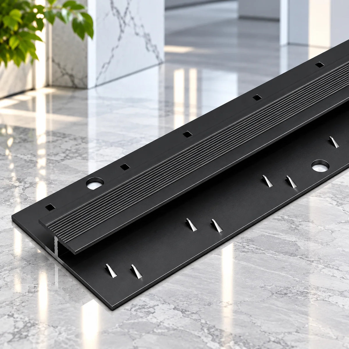 Heavy-duty 20mm aluminium twin grip carpet joining strip for neat and professional carpet installations