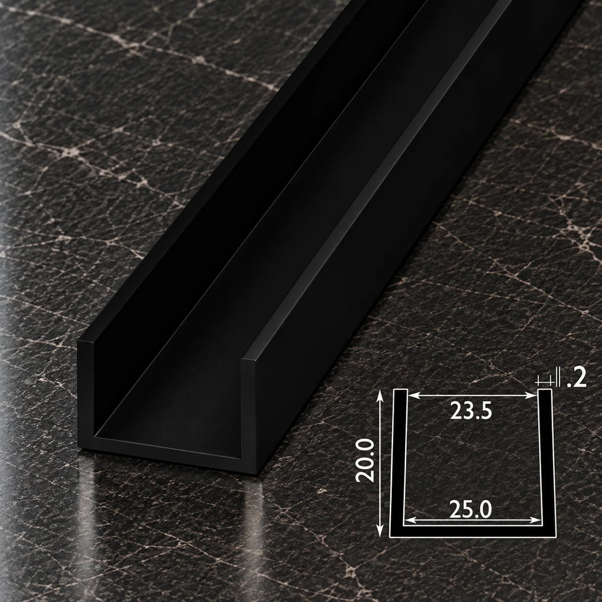 PVC U Channel Profile Edge Trim 1m | Black 39.37 Inch In 25 MM