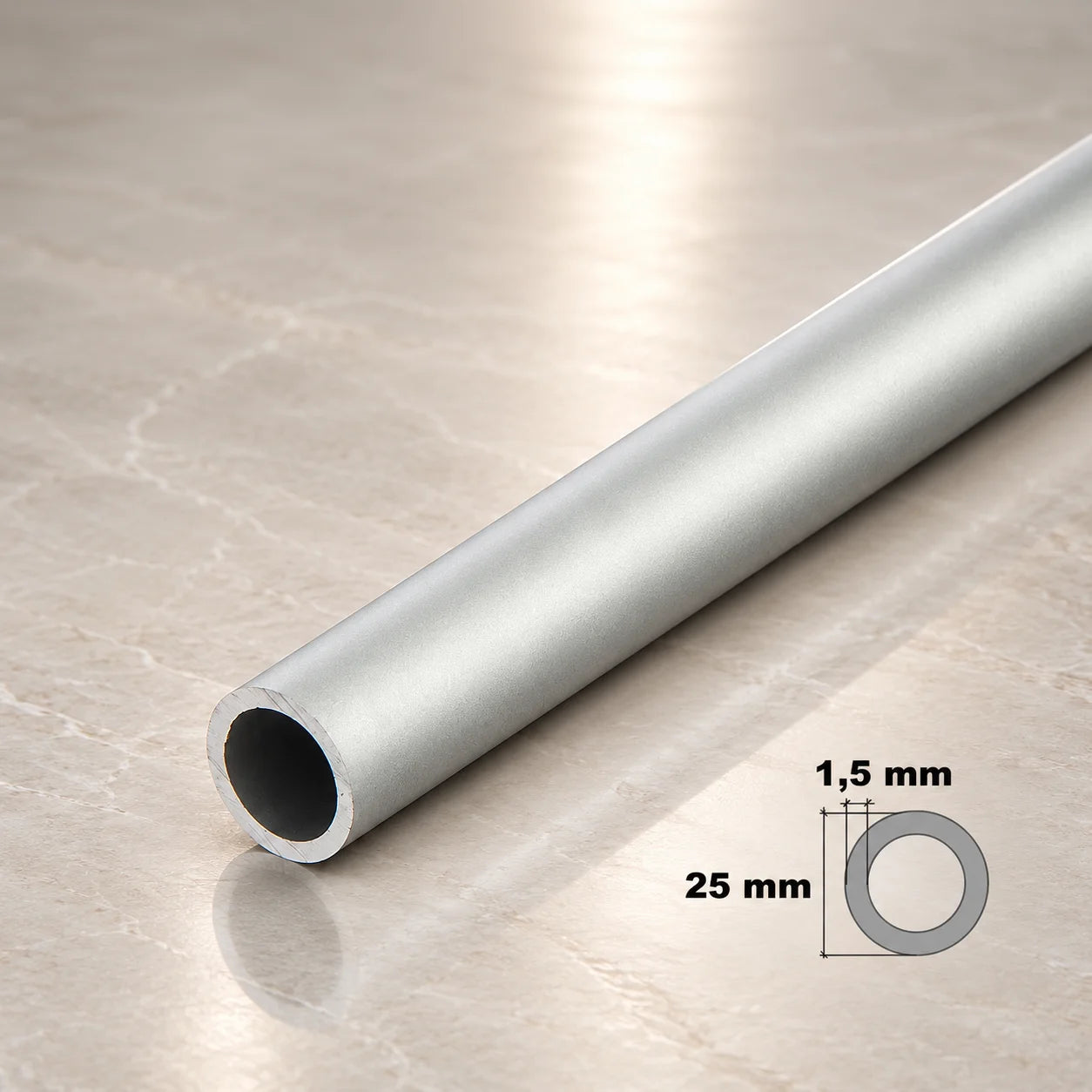 Round Tube Pipe Natural Aluminium 1 M / 39.37" Length In 25 MM