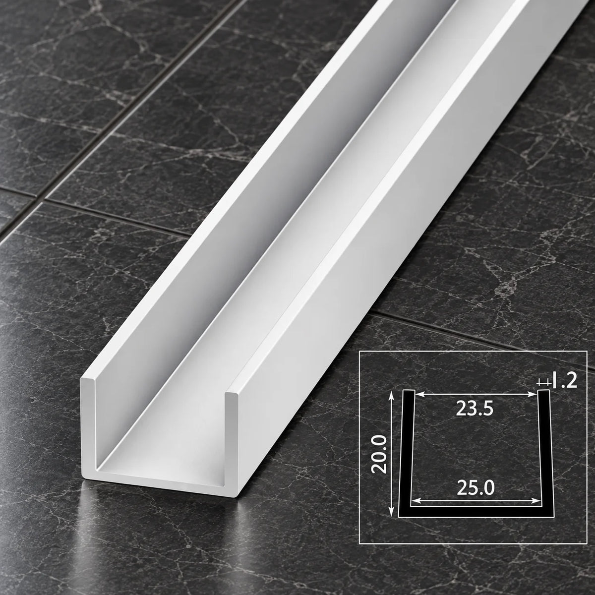 PVC U Channel Profile Edge Trim 1m | Black & White 39.37 Inch In 25 MM