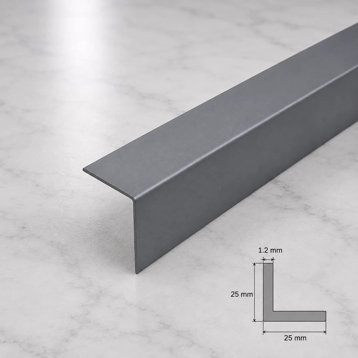Equal & Unequal Edge Protector Dark Grey PVC Plastic Corner Angle Trim 90° In 25 X 25 MM