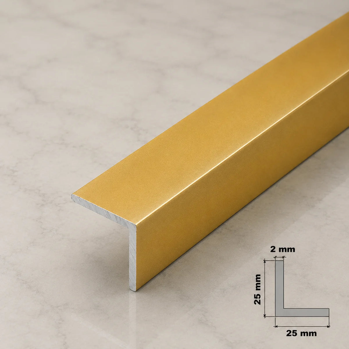 Anodised Aluminum Angle Corner Profile | Silver & Gold 1m Length In 25 X 25 MM