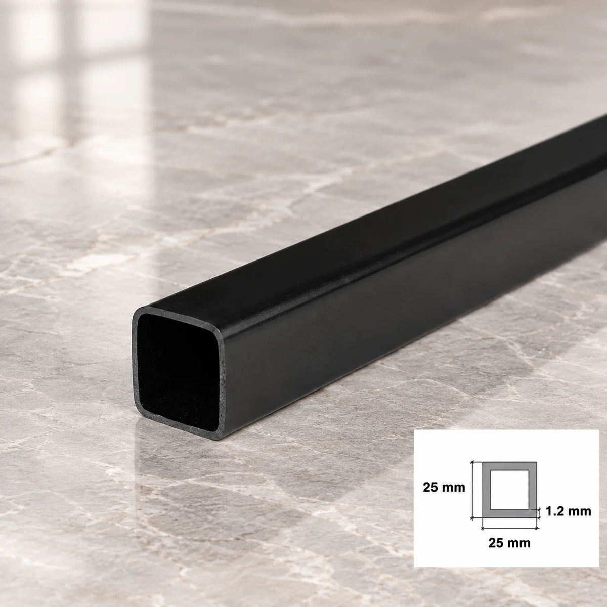 Plastic Rigid PVC Box Section Black & White Square Tube 1/2.5m Length In 25 X 25 MM