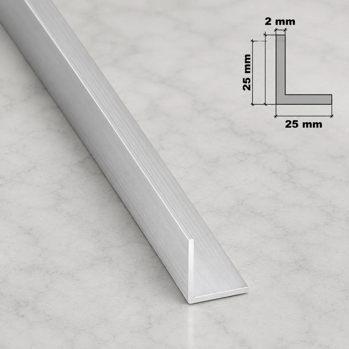 Natural Aluminium Extruded Angle Corner 1 M | Equal & Unequal In 25 X 25 MM