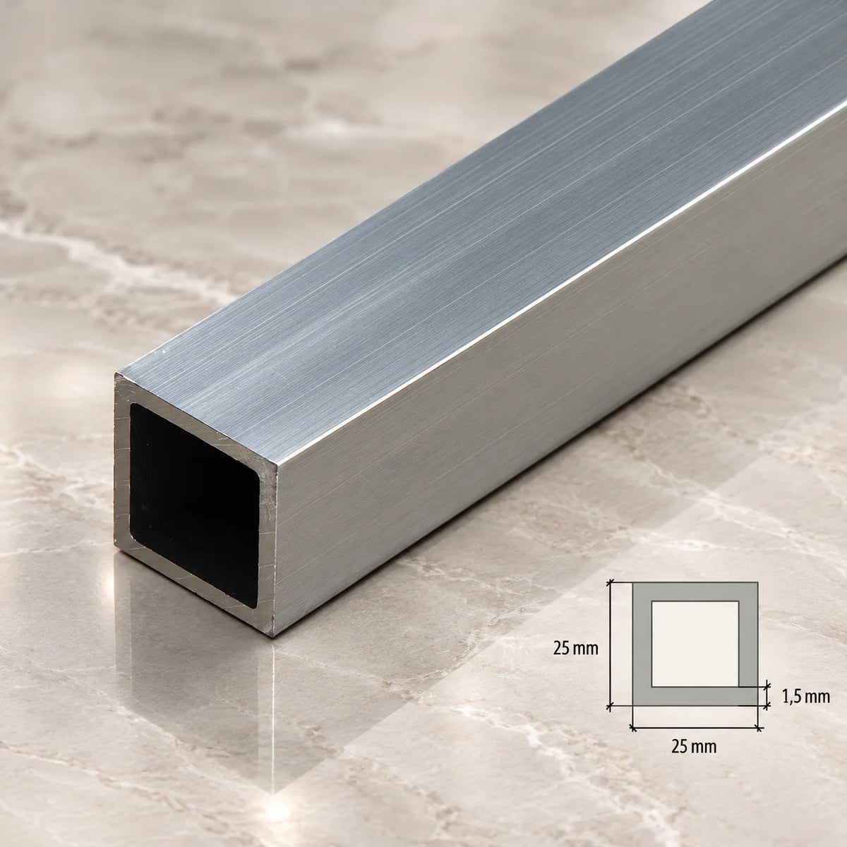 Natural Aluminium Square Tube Box Section – Strong & Versatile 1m Length In 25 X 25 MM