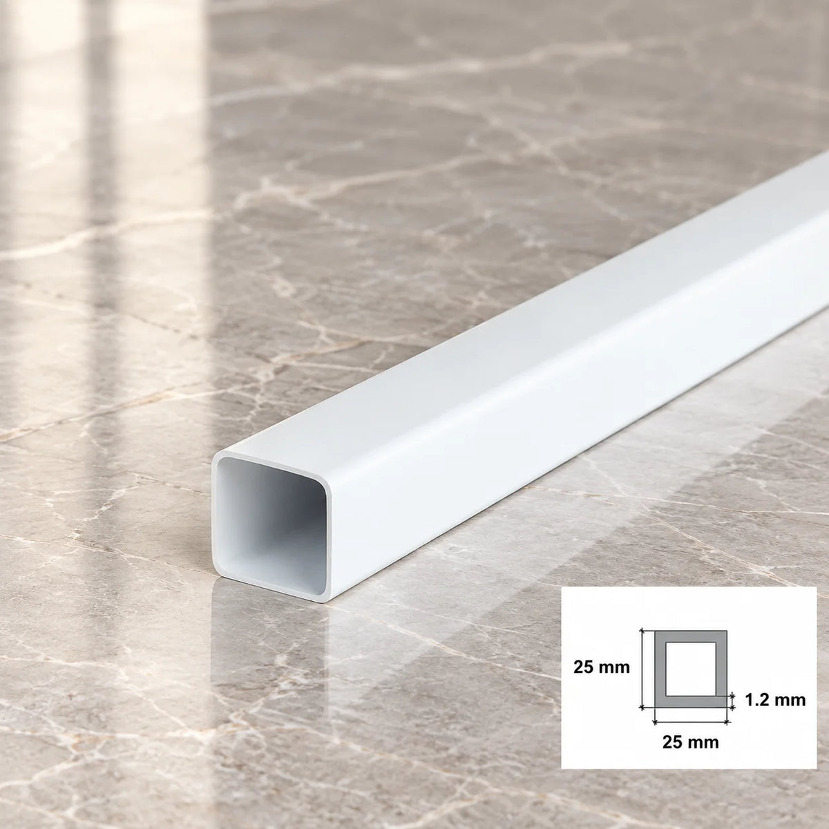 Plastic Rigid PVC Box Section Black & White Square Tube 1/2.5m Length White 25 X 25 MM