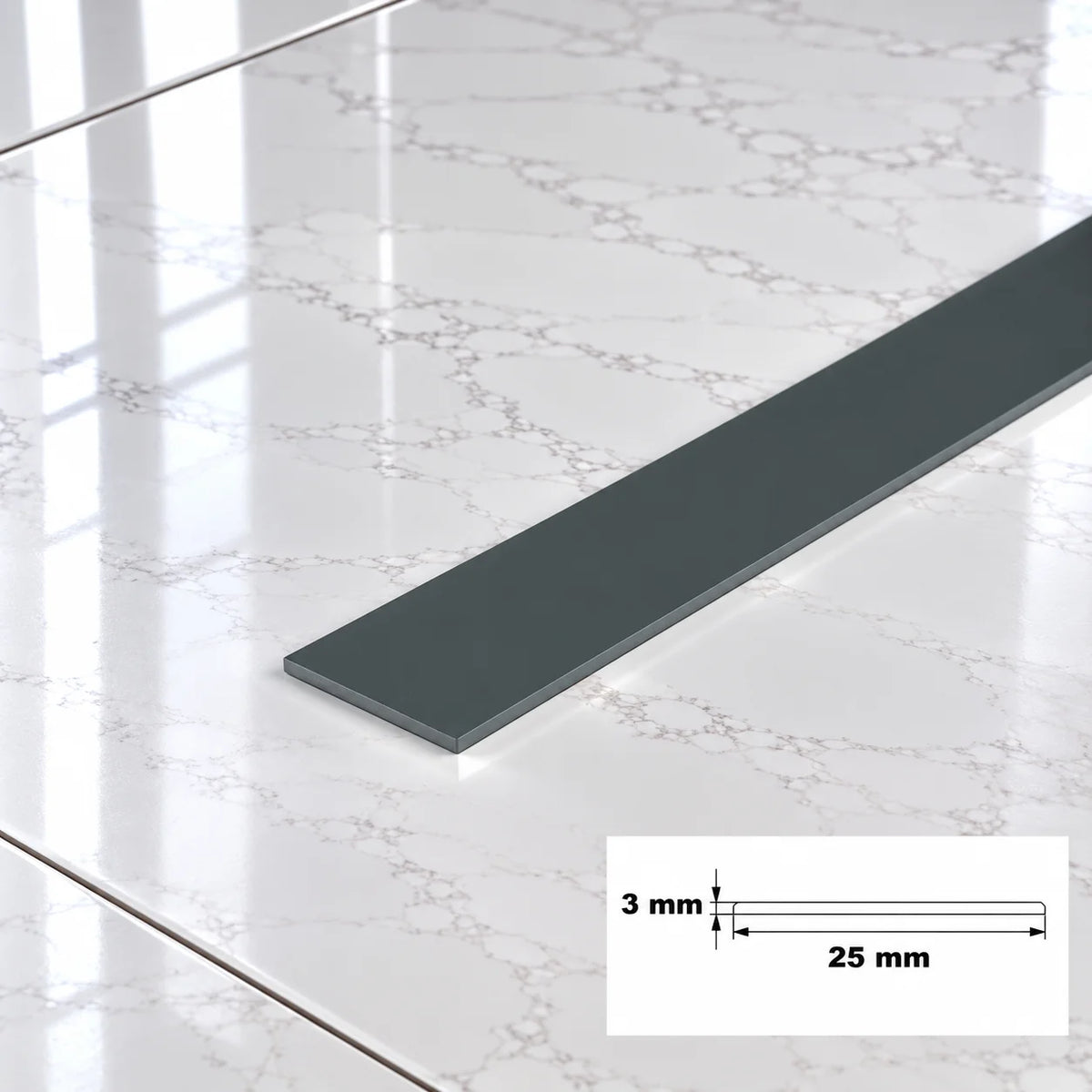 PVC Plastic TW Black White Anthracite Flat Bar Strip Anthracite 25 X 3 MM