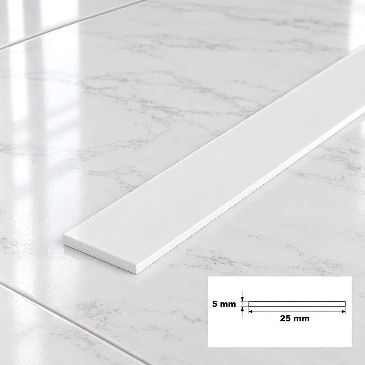 PVC Plastic TW Black White Anthracite Flat Bar Strip White 25 X 5 MM