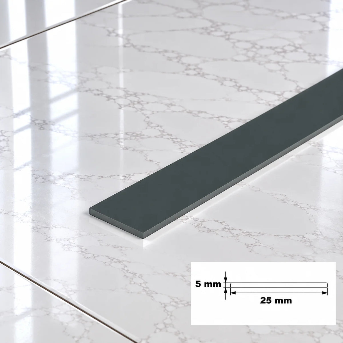 PVC Plastic TW Black White Anthracite Flat Bar Strip Anthracite 25 X 5 MM