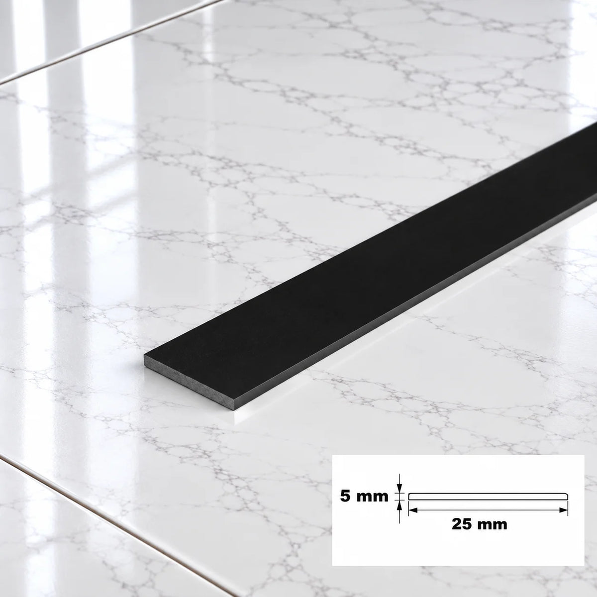 PVC Plastic TW Black White Anthracite Flat Bar Strip Black 25 X 5 MM