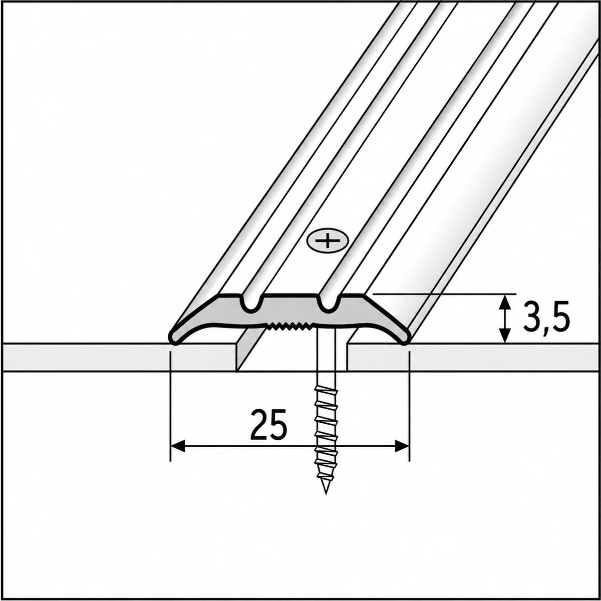 25mm Aluminium Flat Floor Transition Strip Diagram
