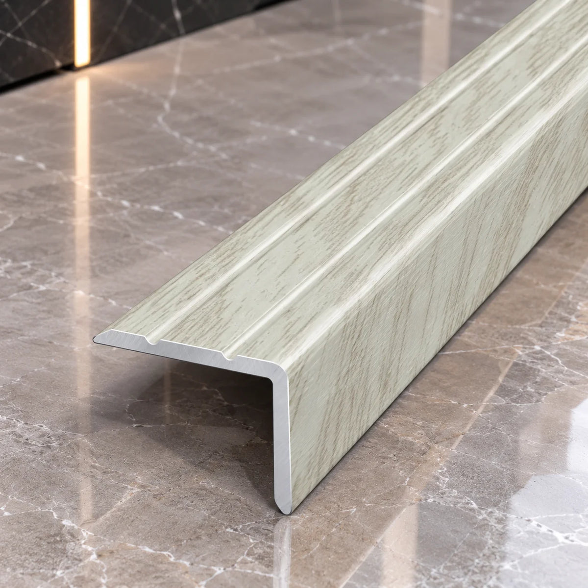 Self-Adhesive Aluminium Stair Edge Trim 25x20mm Wood Effect in Arctic Oak Color