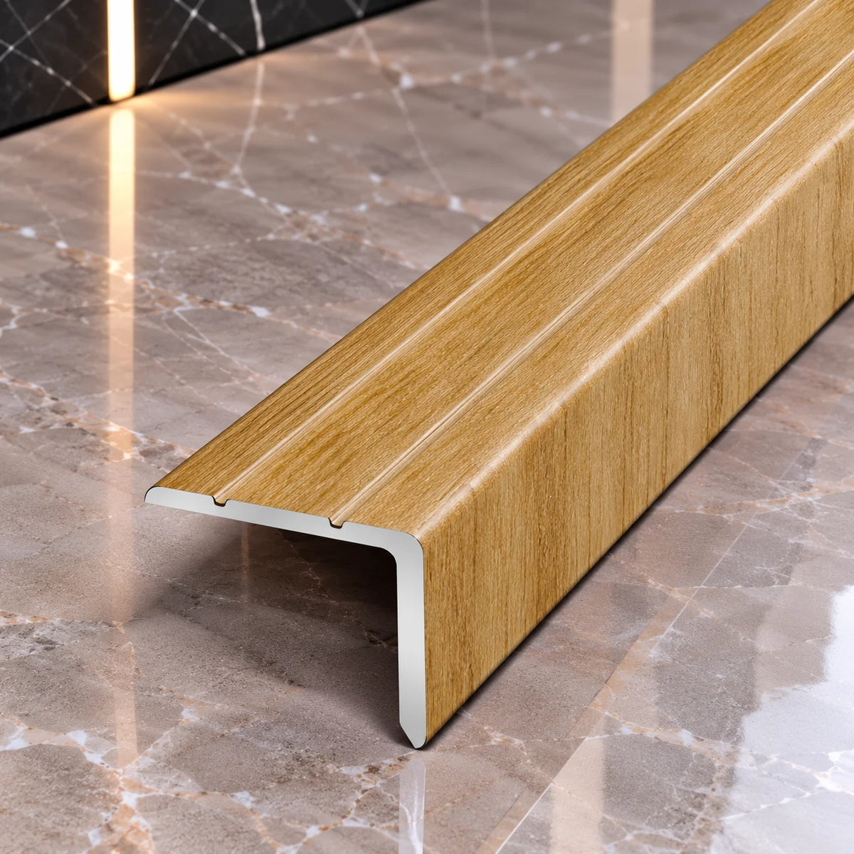 Self-Adhesive Aluminium Stair Edge Trim 25x20mm Wood Effect in Beech Color