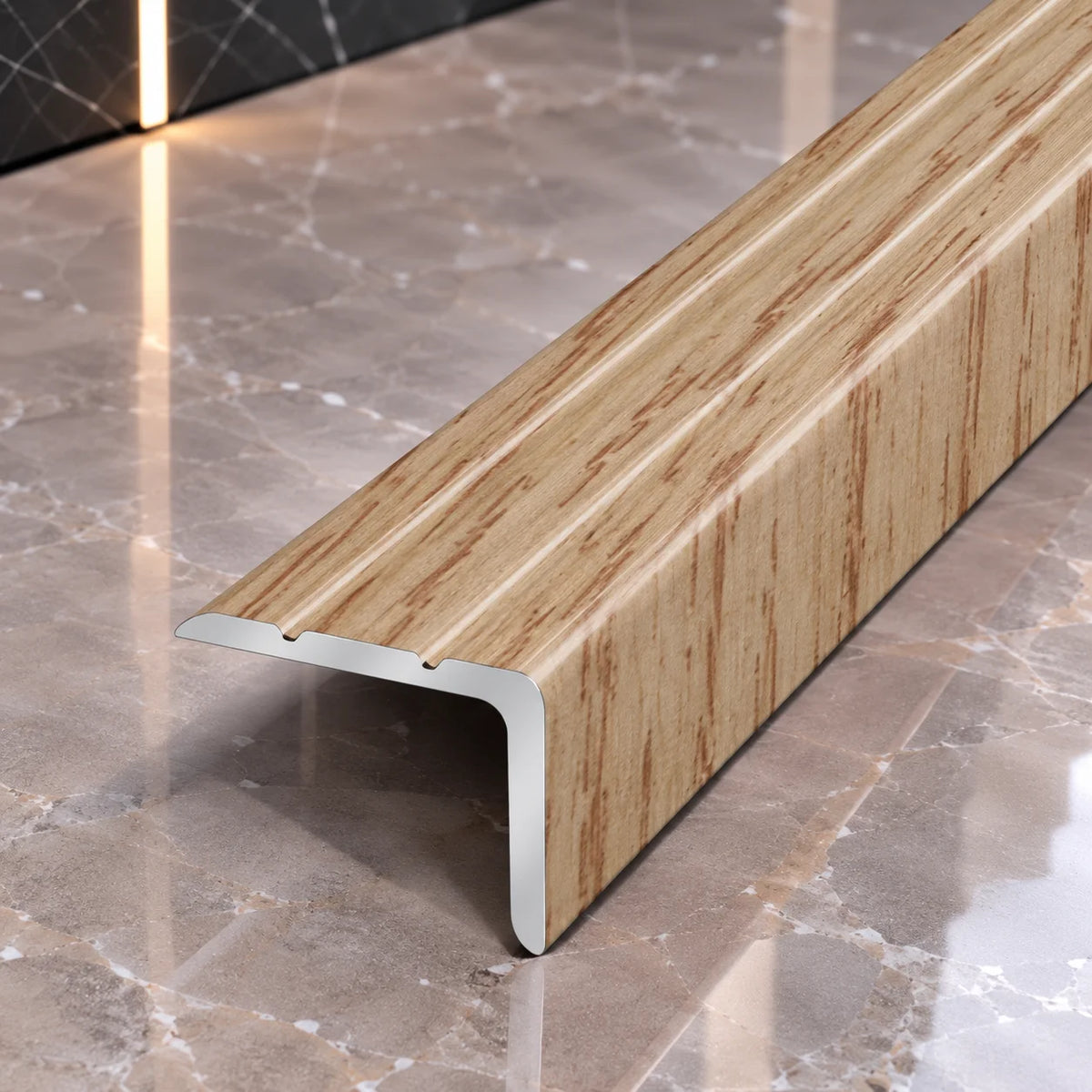 25x20mm Aluminium Stair Edge Protector with Wood Effect Finish in Elm Color
