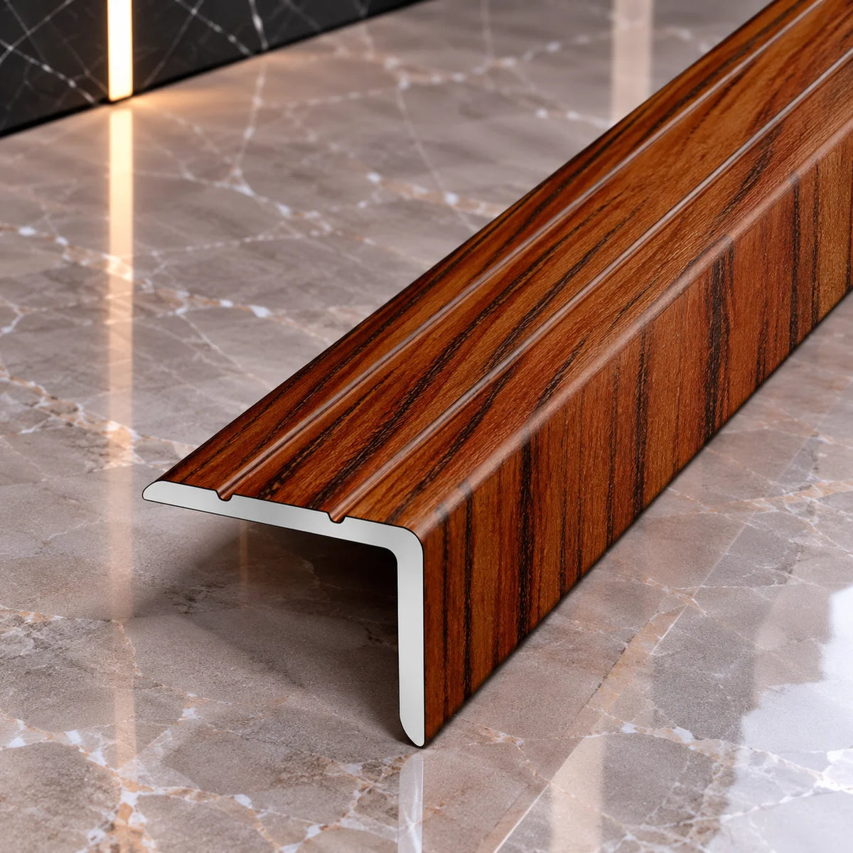 25x20mm Wood Effect Aluminium Stair Nosing Edge Trim in Mahogany Color