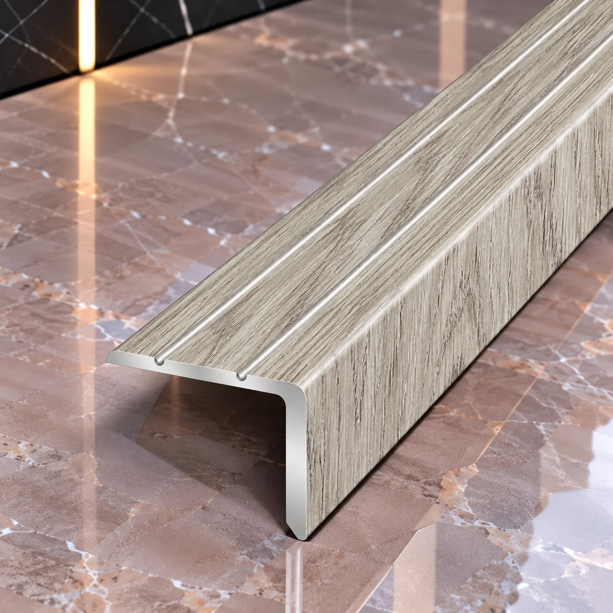 25x20mm Wood Effect Stair Nosing Trim for Step Edges in Malaga Oak Color