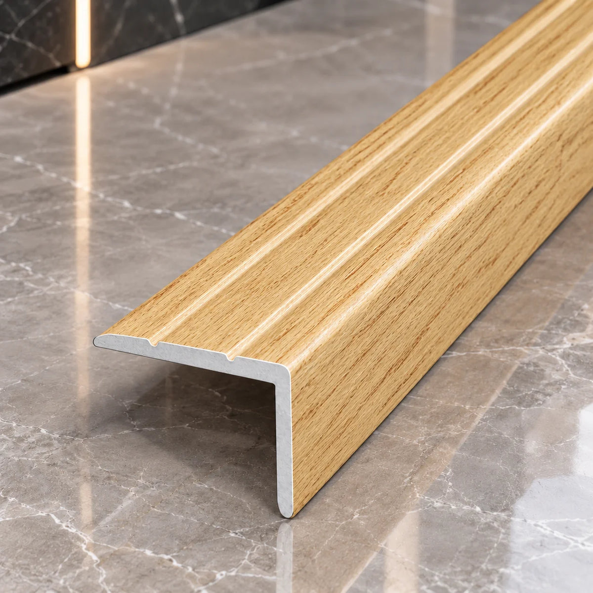 25x20mm Wood Effect Self-Adhesive Aluminium Stair Nosing in Oak Color