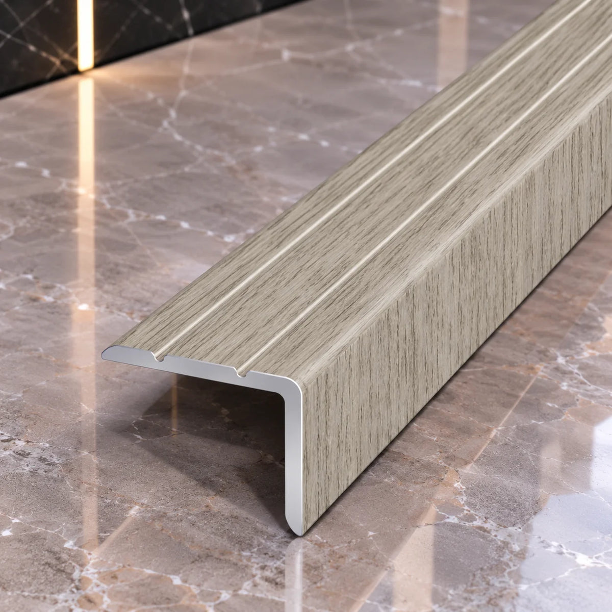 25x20mm Aluminium Stair Edge Protector with Wood Effect Finish in Tabacco Oak Color