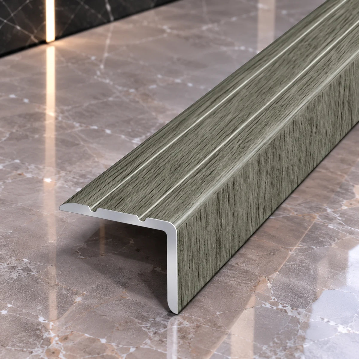Self-Adhesive Wood Effect Aluminium Step Nosing 25x20mm in Topaz Oak Color