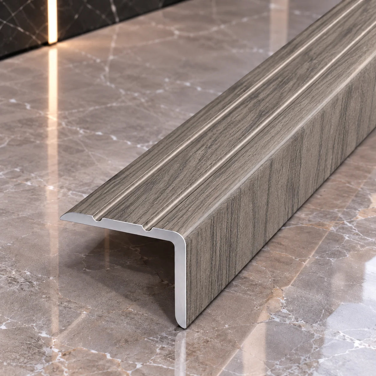 25x20mm Wood Effect Self-Adhesive Aluminium Stair Nosing in Verden Oak Color