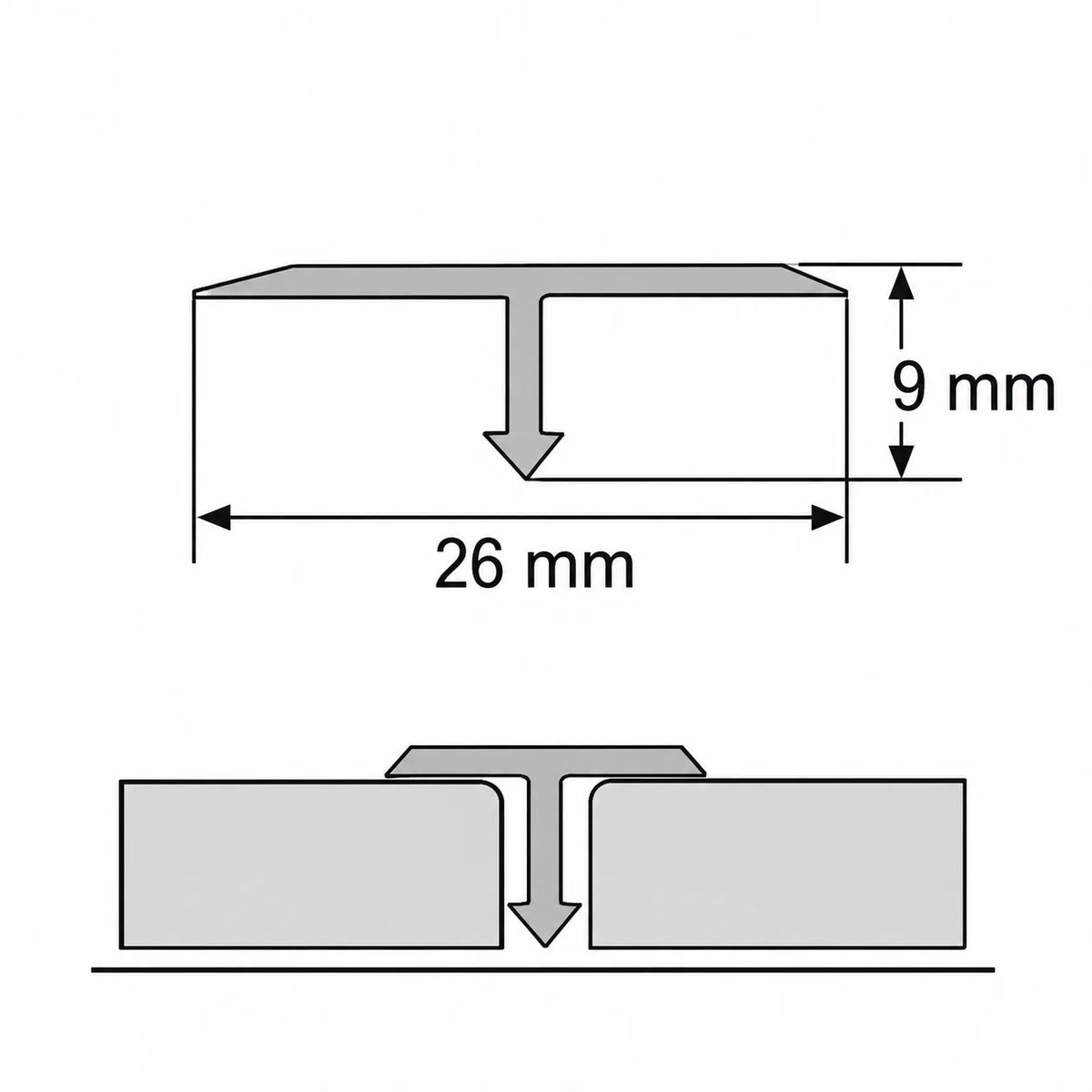 26mm Aluminium T-Bar Floor Transition Strip Diagram