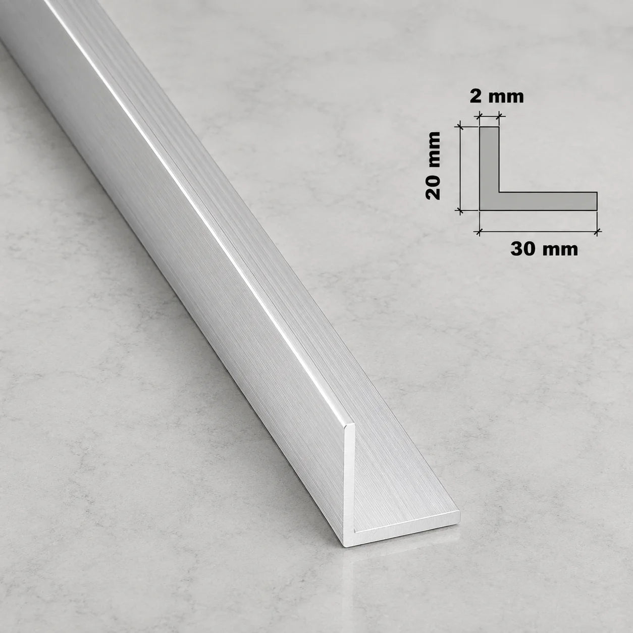Natural Aluminium Extruded Angle Corner 1 M | Equal & Unequal In 30 X 20 MM