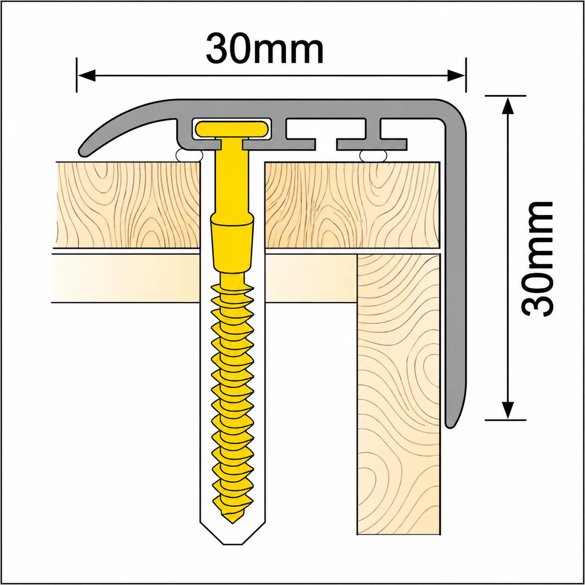 30x30mm PVC Wood Effect Stair Nosing Edge Trim Diagram