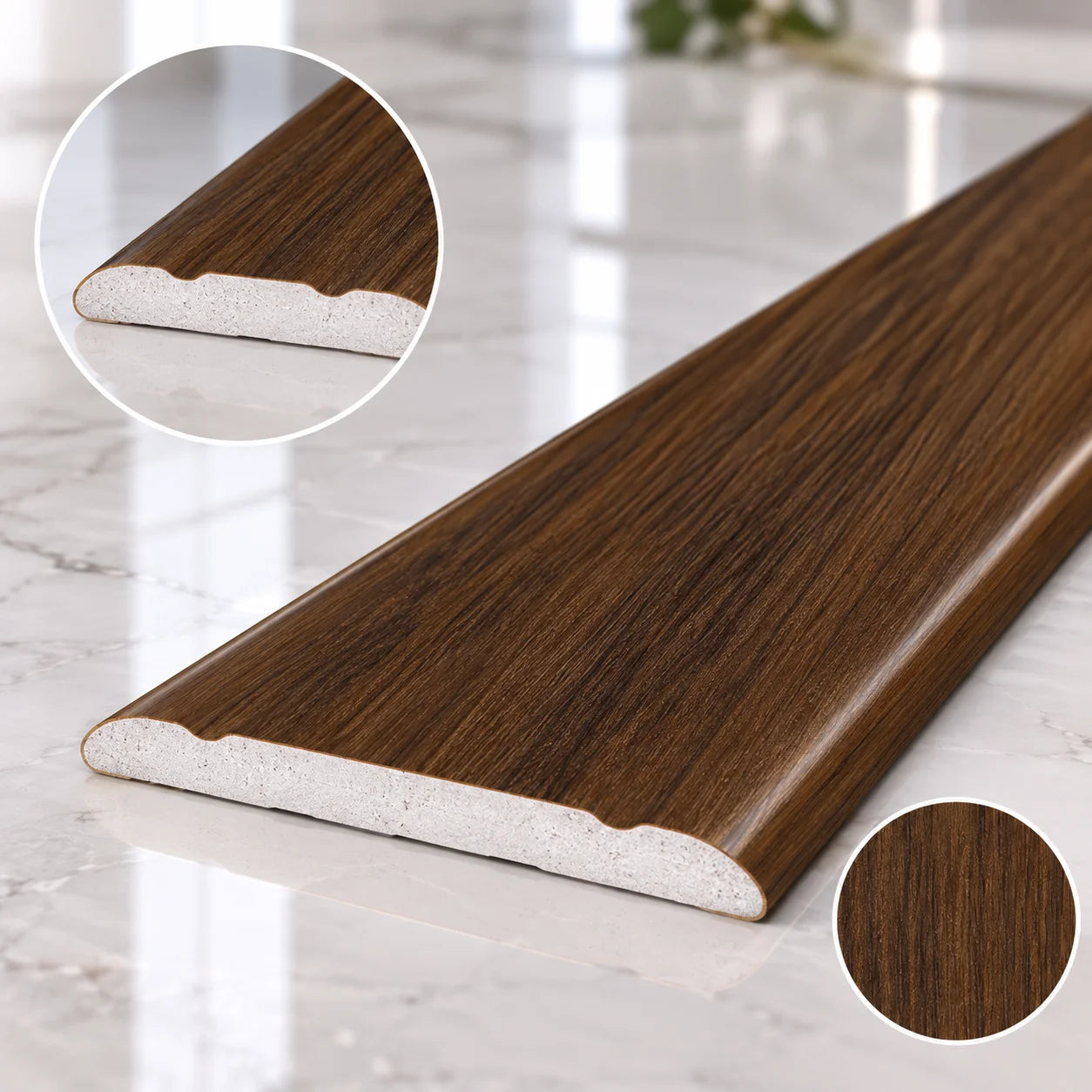 Wood Effect Aluminium 30mm Self-Adhesive Flooring Transition Trim in Japanese Chestnut Color