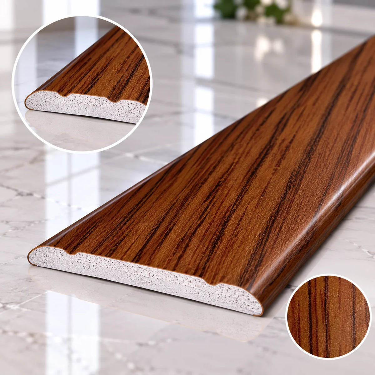 Aluminium Wood Effect Door Threshold Trim 30mm Wide in Mahogany Color