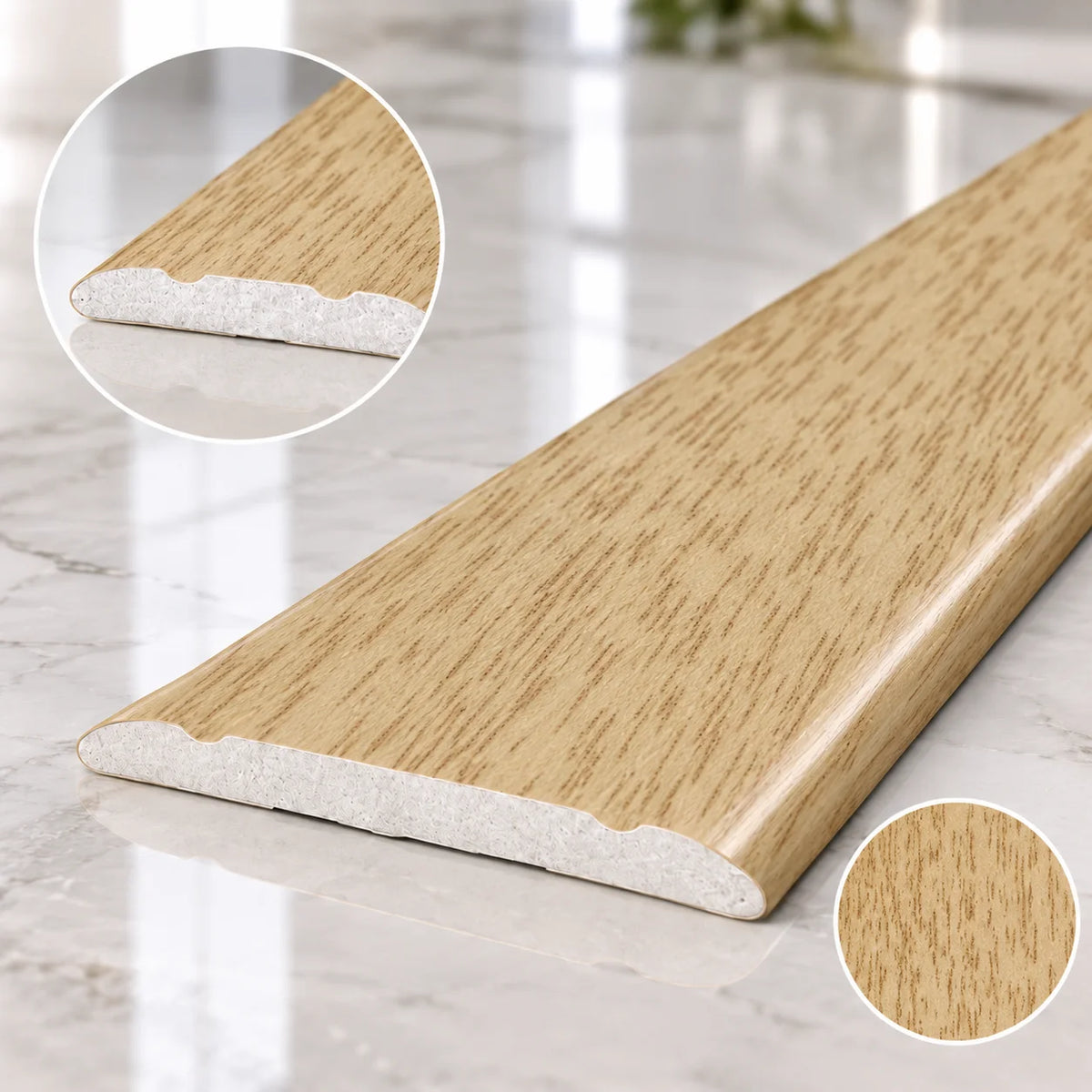 Self-Adhesive 30mm Aluminium Wood Effect Door Floor Trim in Sandy Oak Color