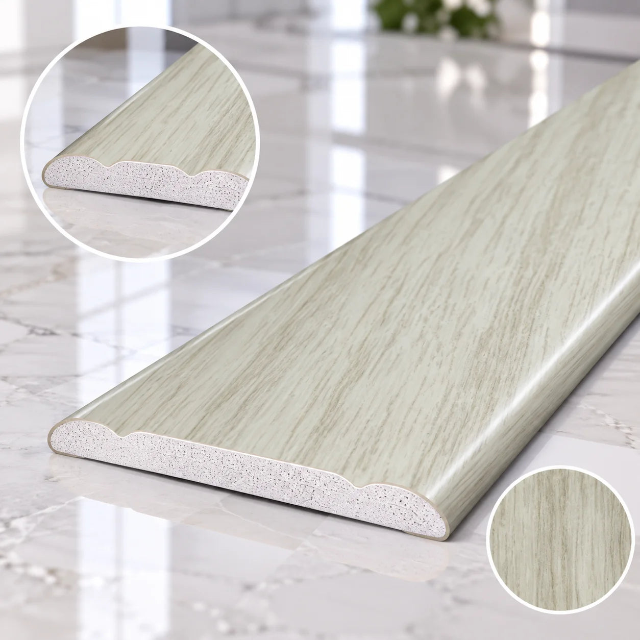 Aluminium Wood Effect Door Threshold Trim 30mm Wide in White Oak Color